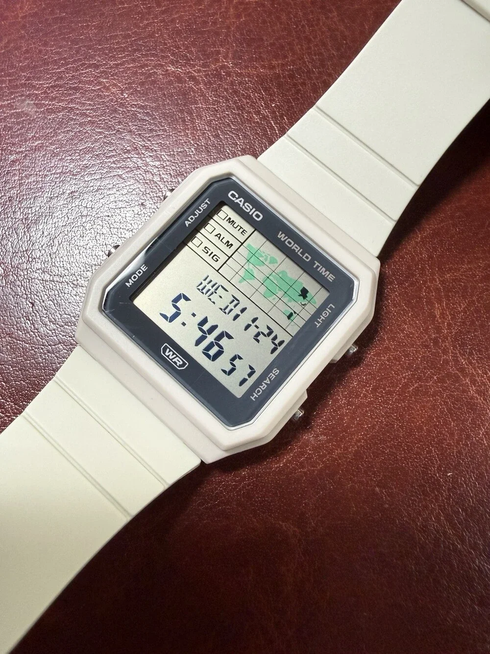 Casio LF-20W World Time Digital Watch Cream White Map Display Retro